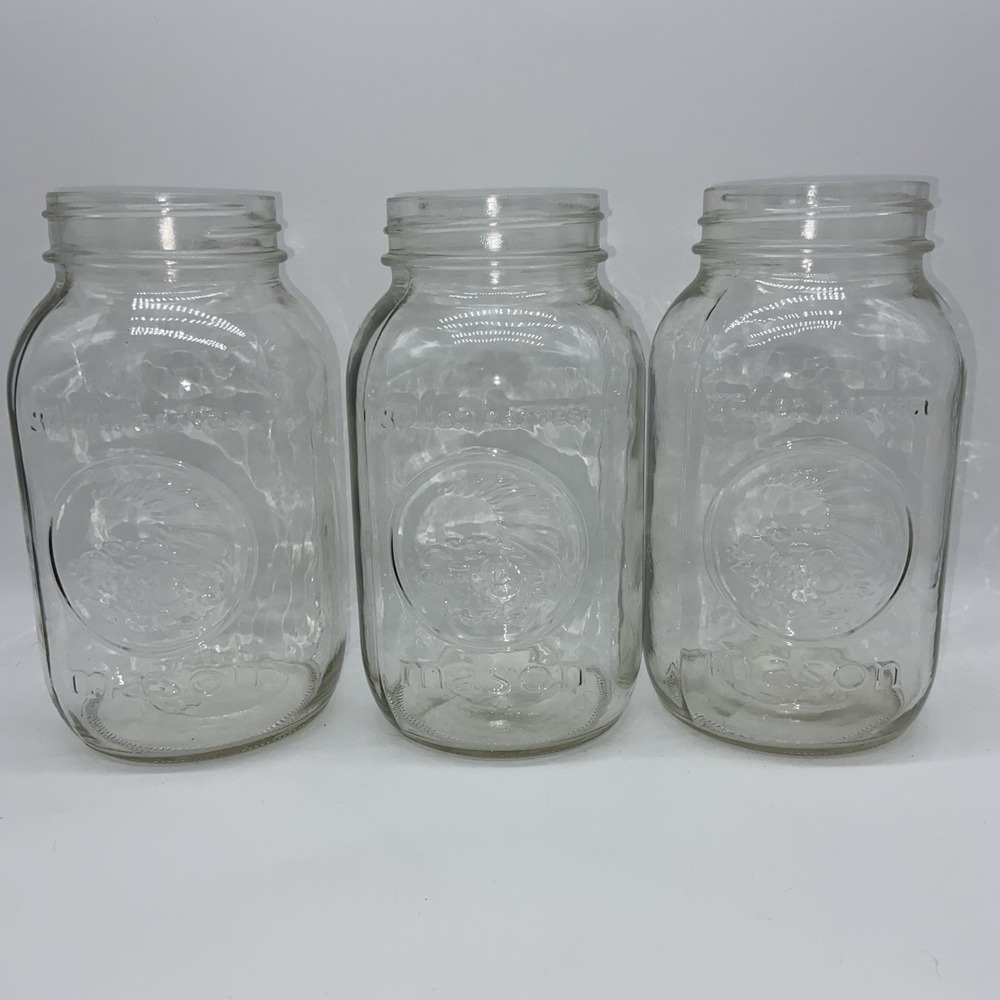 Golden Harvest Quart‎ Mason Canning Jars Lot of 3 No Lids Vintage Original
